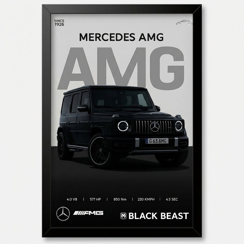 تابلو بکلیت طرح ماشین و خودرو مرسدس بنز Mercedes-Benz G-Class G63 AMG مدل B-po1922 فریم مشکی