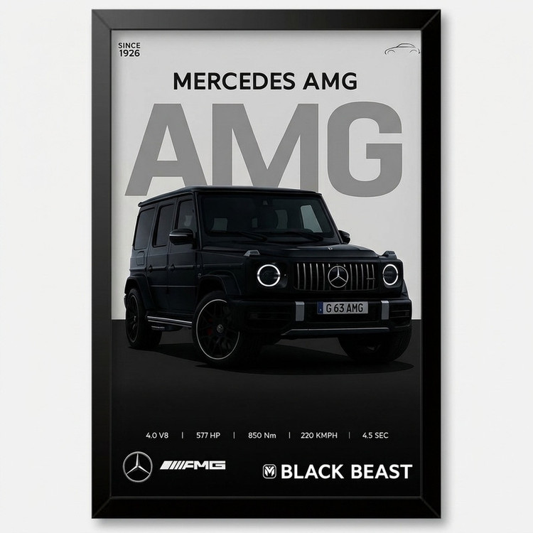 تابلو بکلیت طرح ماشین و خودرو مرسدس بنز Mercedes-Benz G-Class G63 AMG مدل B-po1922 فریم مشکی