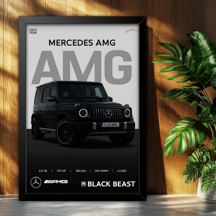 تابلو بکلیت طرح ماشین و خودرو مرسدس بنز Mercedes-Benz G-Class G63 AMG مدل B-po1922 فریم مشکی