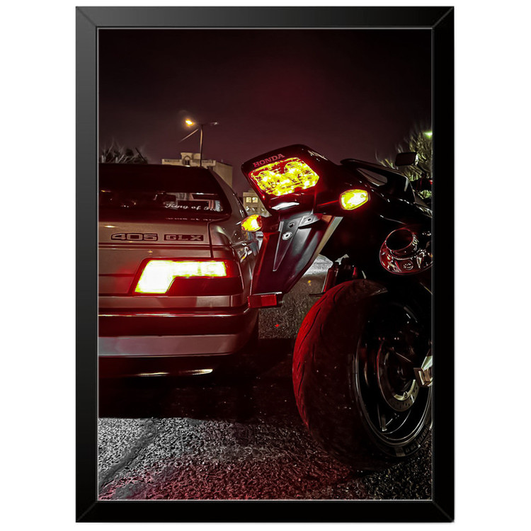 تابلو بکلیت طرح موتور سنگین HONDA CB1300 و ماشین پژو 405 مدل b-po1538 فریم مشکی