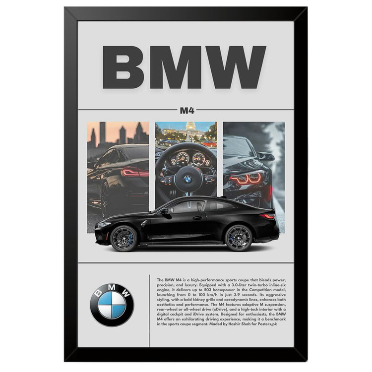 تابلو بکلیت طرح ماشین و خودرو بی ام و BMW M4 مدل B-po1882 فریم مشکی