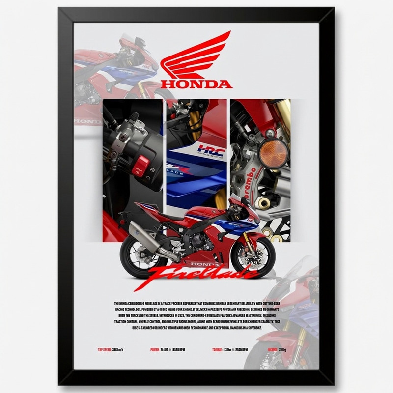 تابلو بکلیت طرح موتور سنگین هوندا Honda CBR1000RR-R Fireblade مدل b-po1683 فریم مشکی