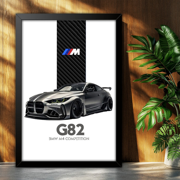 تابلو بکلیت طرح ماشین و خودرو بی ام و BMW M4 G82 مدل b-po1716 فریم مشکی