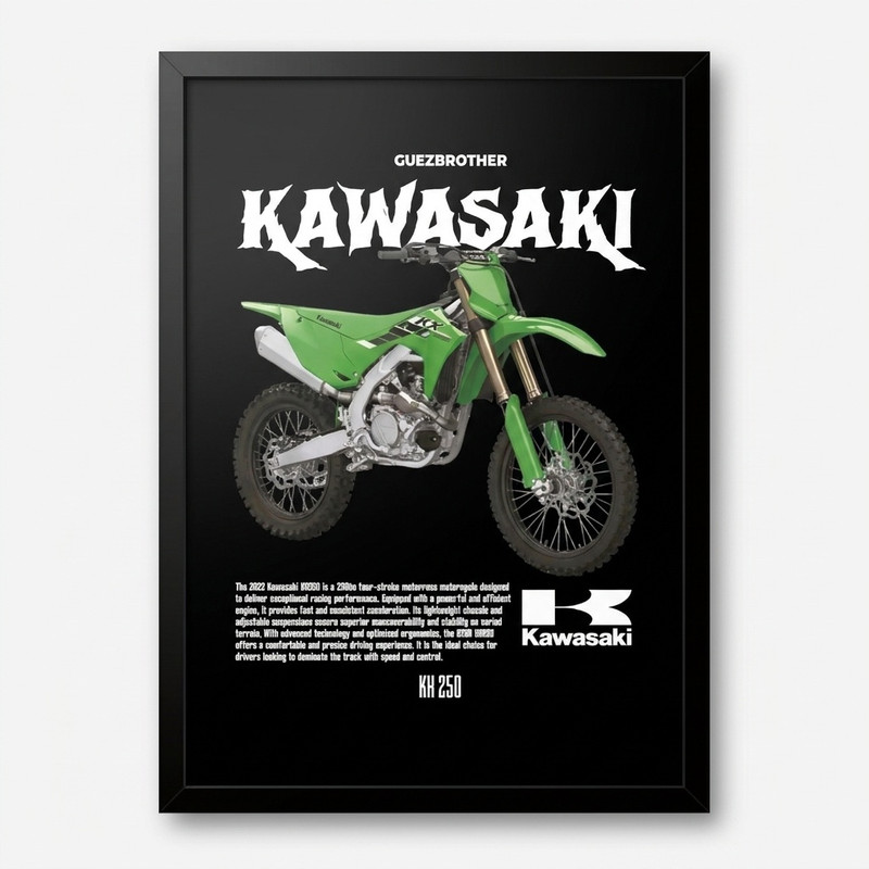 تابلو بکلیت طرح موتور کاوازاکی Kawasaki KX 250 مدل B-po1896 فریم مشکی