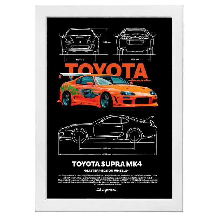 تابلو بکلیت طرح ماشین و خودرو تویوتا TOYOTA SUPRA MK4مدل W-po1561 فریم سفید
