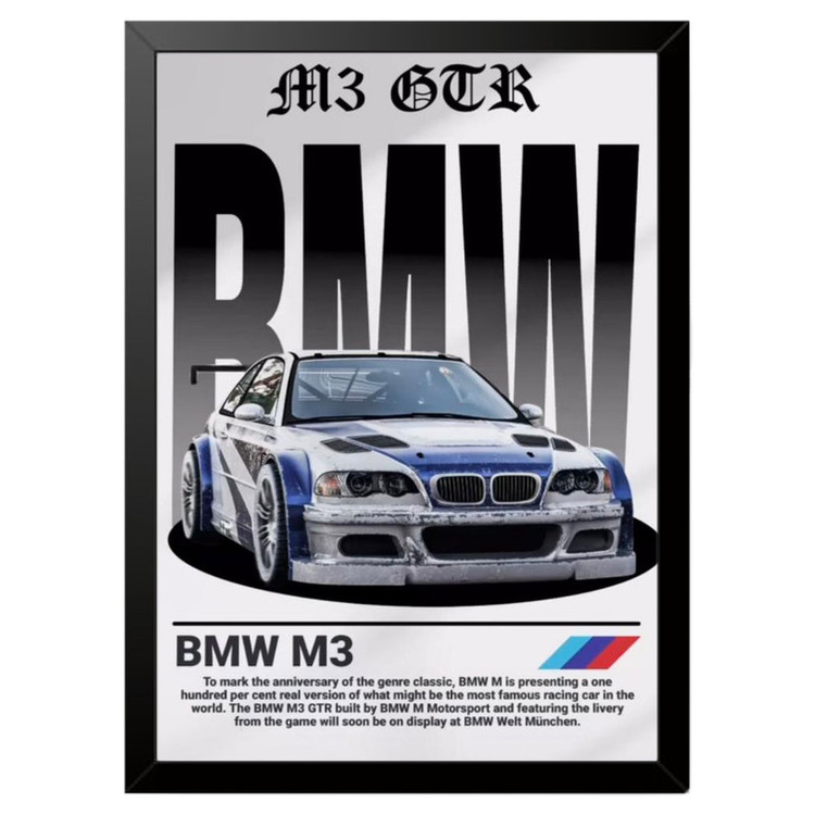 تابلو بکلیت طرح ماشین و خودرو بی ام و BMW M3 GTR NEED FOR SPEED MOST WANTED مدل b-po1667 فریم مشکی