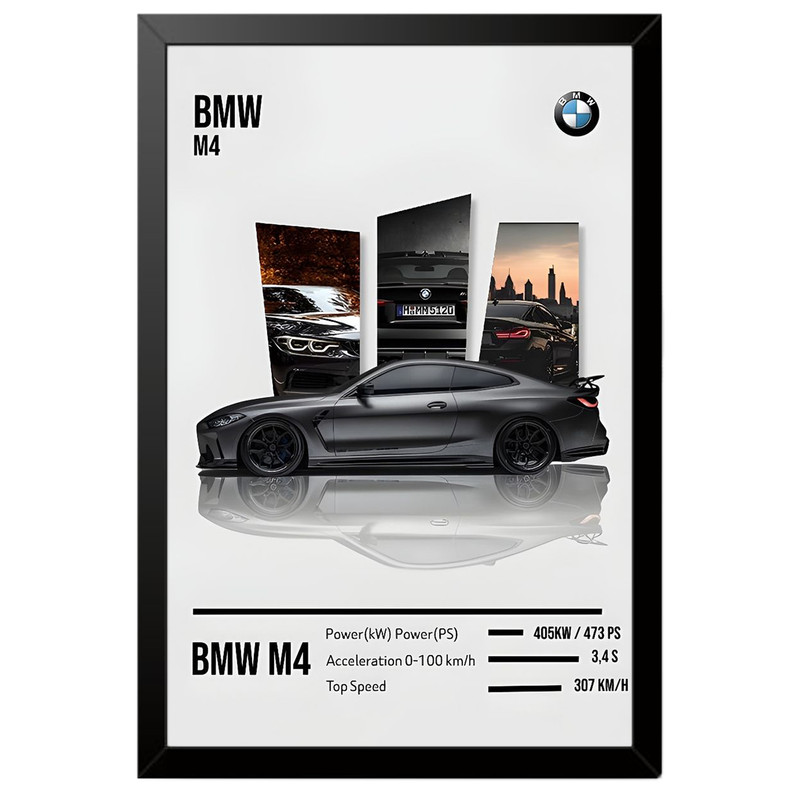 تابلو بکلیت طرح ماشین و خودرو بی ام و BMW M4 مدل B-po1881 فریم مشکی
