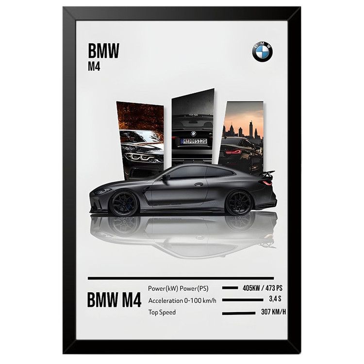 تابلو بکلیت طرح ماشین و خودرو بی ام و BMW M4 مدل B-po1881 فریم مشکی