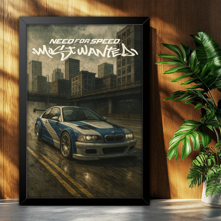 تابلو بکلیت طرح ماشین و خودرو بی ام و BMW M3 GTR NEED FOR SPEED MOST WANTED مدل B-po1946 فریم مشکی