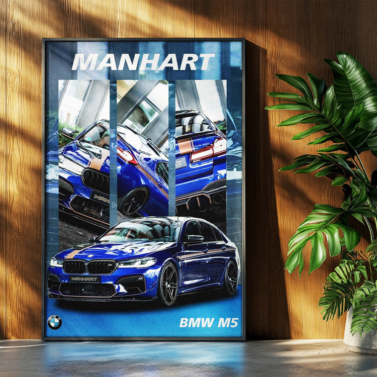 تابلو بکلیت طرح ماشین و خودرو بی ام و BMW M5 مدل b-po1687 فریم مشکی