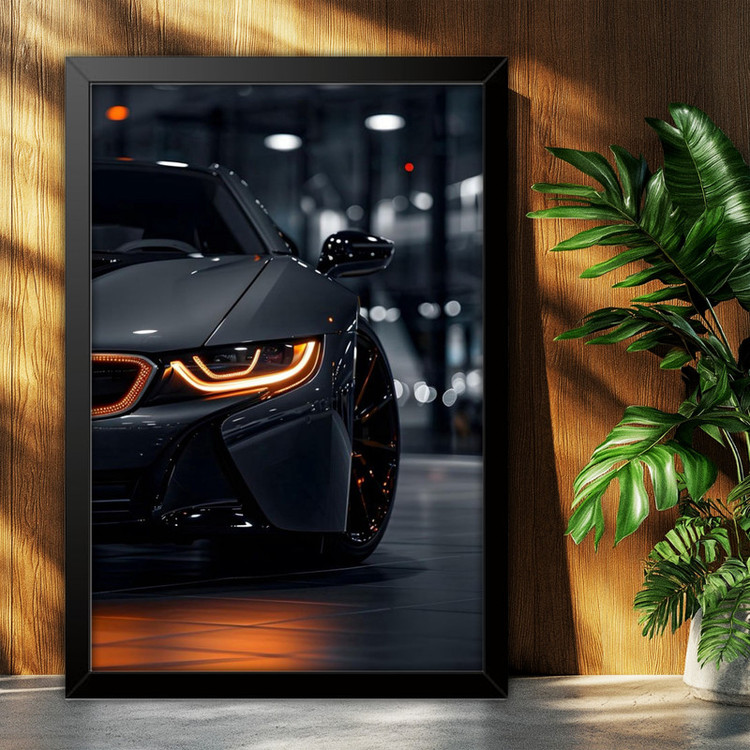 تابلو بکلیت طرح ماشین و خودرو بی ام و BMW i8 مدل B-po2118 فریم مشکی