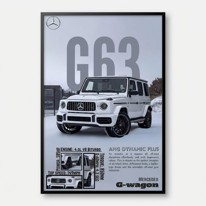 تابلو بکلیت طرح ماشین و خودرو مرسدس بنز Mercedes-Benz G-Class G63 AMG مدل B-po1990 فریم مشکی