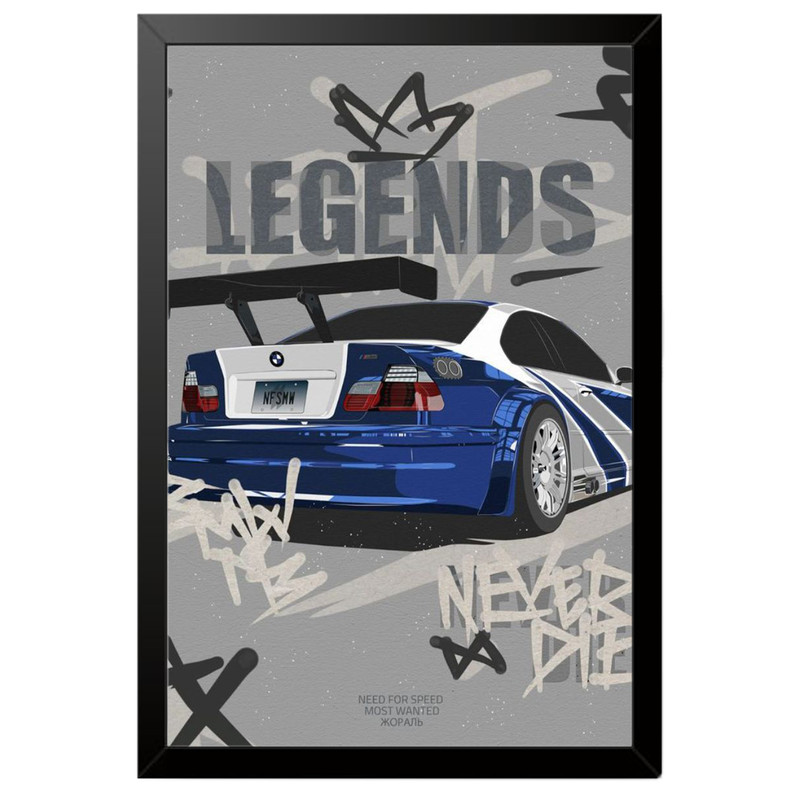تابلو بکلیت طرح ماشین و خودرو بی ام و BMW M3 GTR NEED FOR SPEED MOST WANTED مدل B-po1945 فریم مشکی