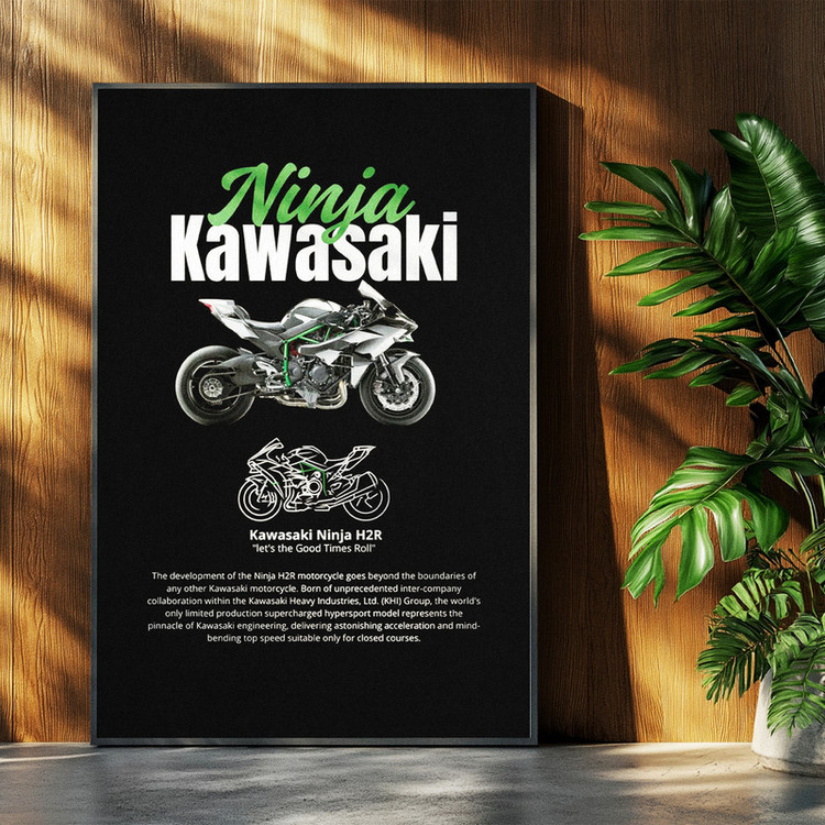 تابلو بکلیت طرح موتور سنگین نینجا کاوازاکی NINJA KAWASAKI H2R مدل b-po1680 فریم مشکی