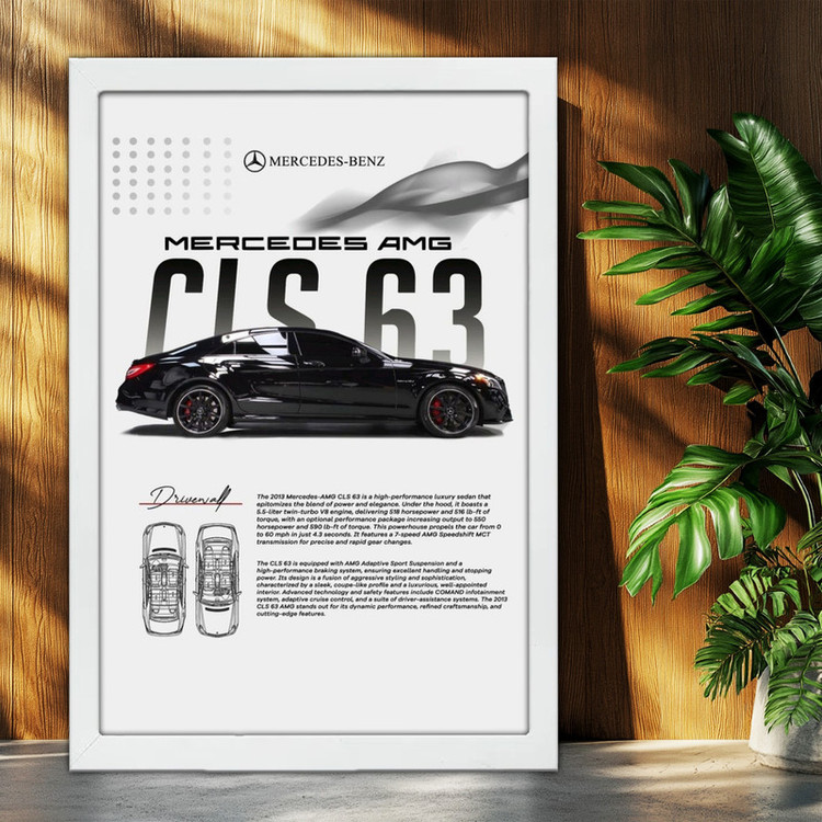 تابلو بکلیت طرح ماشین و خودرو مرسدس بنز Mercedes-Benz CLS 63 AMG مدل W-po1732 فریم سفید