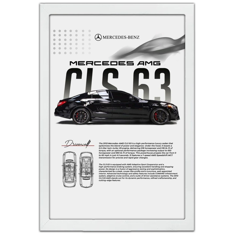 تابلو بکلیت طرح ماشین و خودرو مرسدس بنز Mercedes-Benz CLS 63 AMG مدل W-po1732 فریم سفید