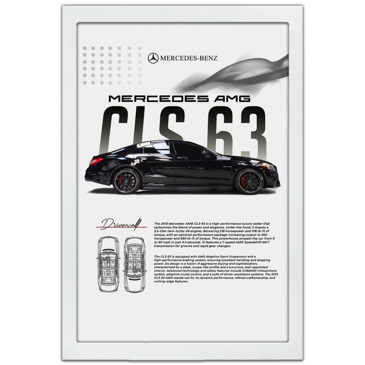 تابلو بکلیت طرح ماشین و خودرو مرسدس بنز Mercedes-Benz CLS 63 AMG مدل W-po1732 فریم سفید
