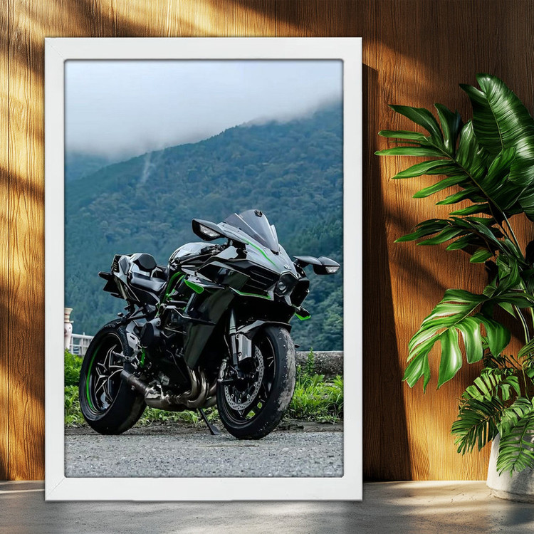 تابلو بکلیت طرح موتور سنگین نینجا کاوازاکی NINJA KAWASAKI H2R مدل W-po1697 فریم سفید