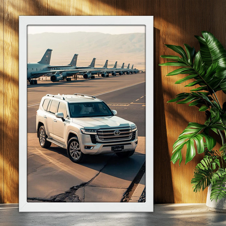 تابلو بکلیت طرح ماشین و خودرو تویوتا لندکروز Toyota LandCruiser مدل W-po1985 فریم سفید