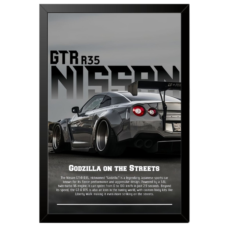 تابلو بکلیت طرح ماشین و خودرو نیسان جی تی ار NISSAN GTR R35 مدل B-po1997 فریم مشکی