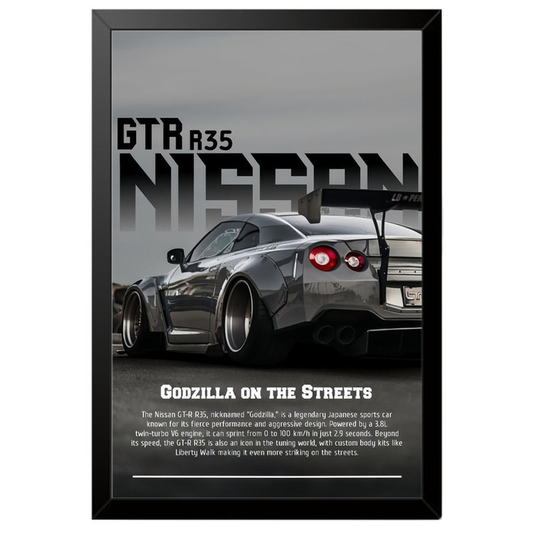 تابلو بکلیت طرح ماشین و خودرو نیسان جی تی ار NISSAN GTR R35 مدل B-po1997 فریم مشکی