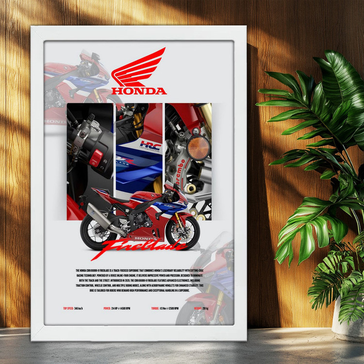 تابلو بکلیت طرح موتور سنگین هوندا Honda CBR1000RR-R Fireblade مدل W-po1683 فریم سفید