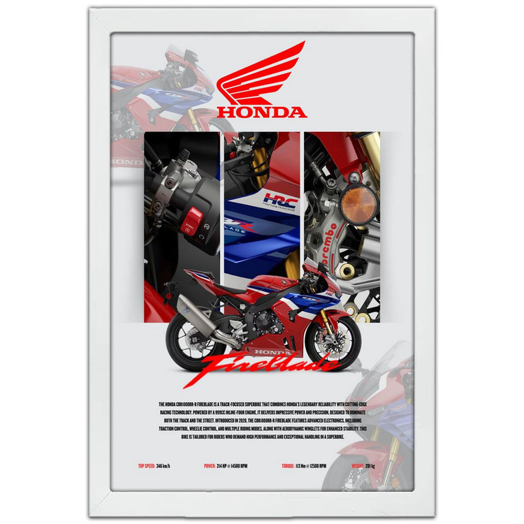 تابلو بکلیت طرح موتور سنگین هوندا Honda CBR1000RR-R Fireblade مدل W-po1683 فریم سفید