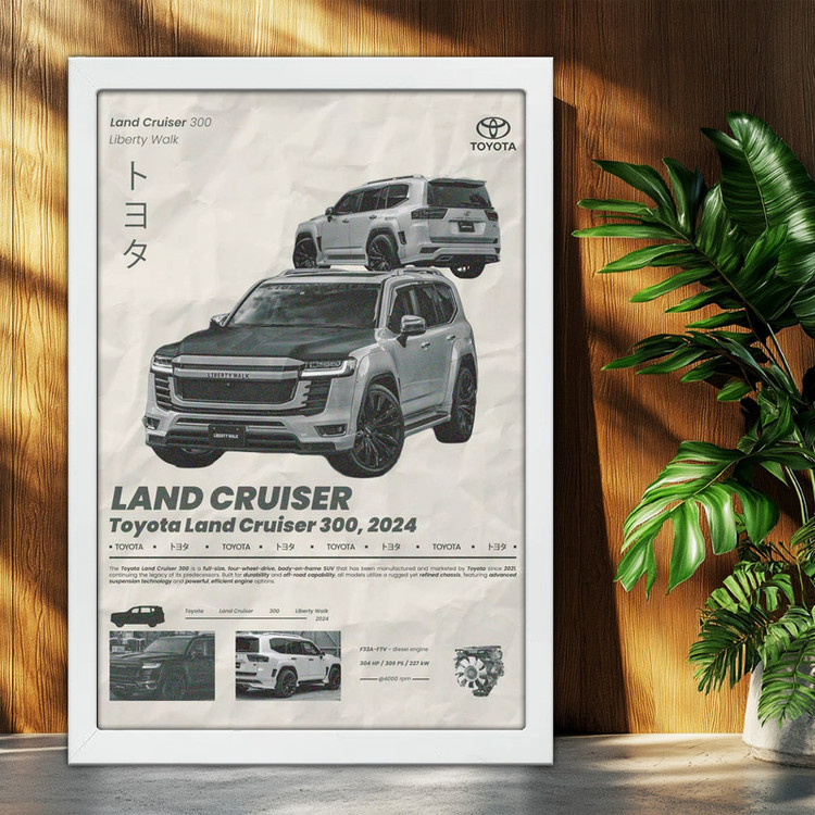 تابلو بکلیت طرح ماشین و خودرو تویوتا لندکروز Toyota LandCruiser مدل W-po2006 فریم سفید