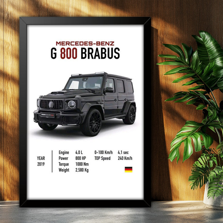 تابلو بکلیت طرح ماشین و خودرو مرسدس بنز Mercedes-Benz G-Class G800 BRABUS مدل B-po1974 فریم مشکی