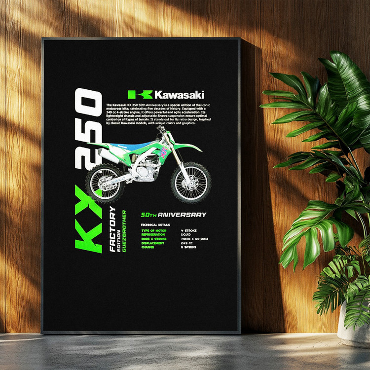 تابلو بکلیت طرح موتور سنگین کاوازاکی Kawasaki KX 250 مدل b-po1689 فریم مشکی