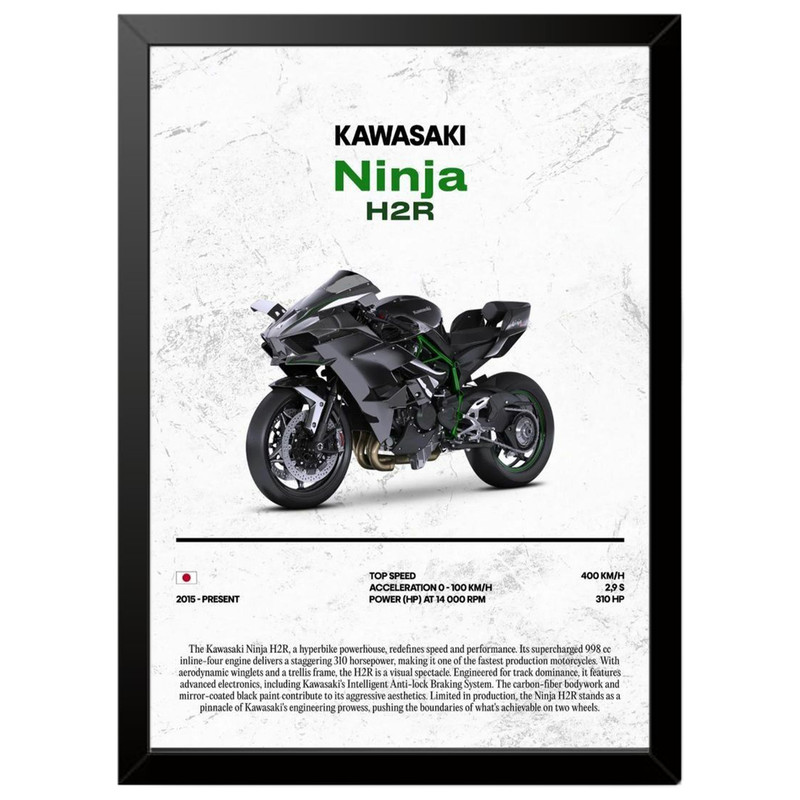 تابلو بکلیت طرح موتور سنگین نینجا کاوازاکی NINJA KAWASAKI H2R مدل b-po1706 فریم مشکی