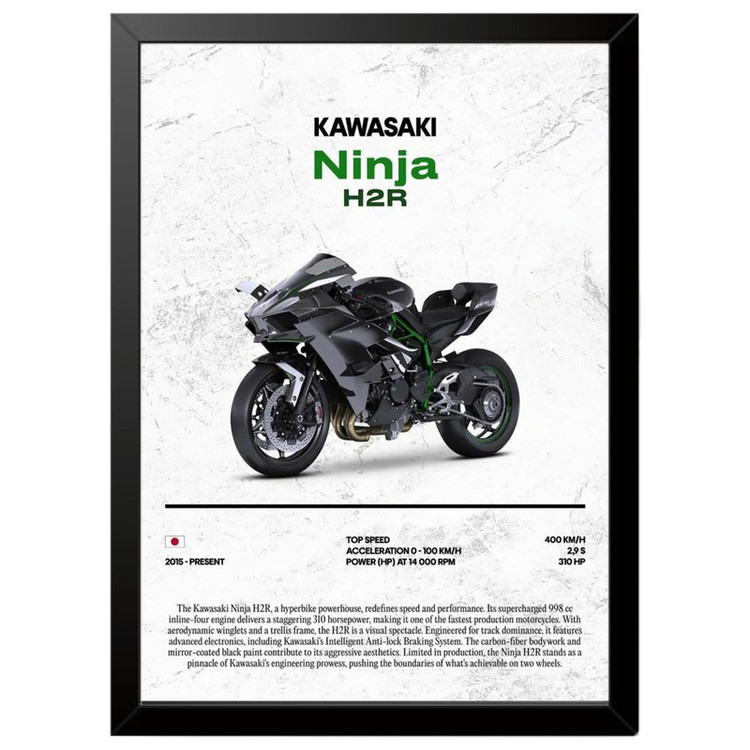تابلو بکلیت طرح موتور سنگین نینجا کاوازاکی NINJA KAWASAKI H2R مدل b-po1706 فریم مشکی