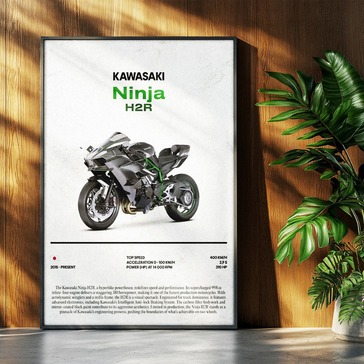تابلو بکلیت طرح موتور سنگین نینجا کاوازاکی NINJA KAWASAKI H2R مدل b-po1706 فریم مشکی