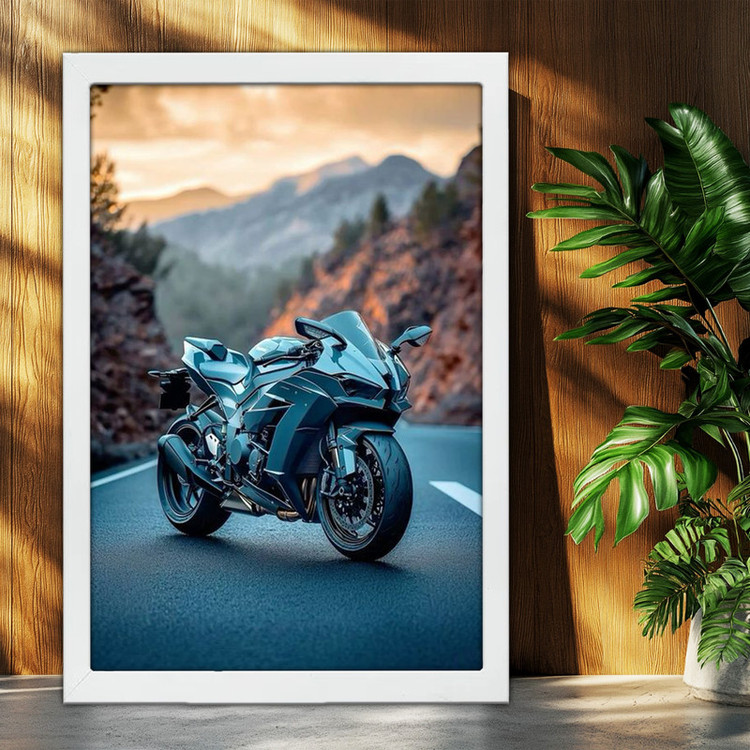 تابلو بکلیت طرح موتور سنگین نینجا کاوازاکی NINJA KAWASAKI H2R مدل W-po1701 فریم سفید