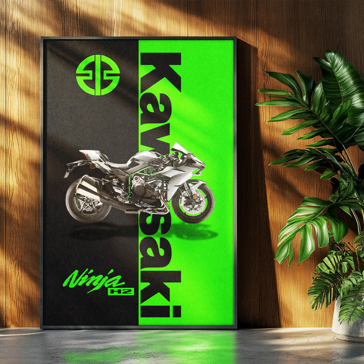تابلو بکلیت طرح موتور سنگین نینجا کاوازاکی NINJA KAWASAKI H2R مدل b-po1603 فریم مشکی