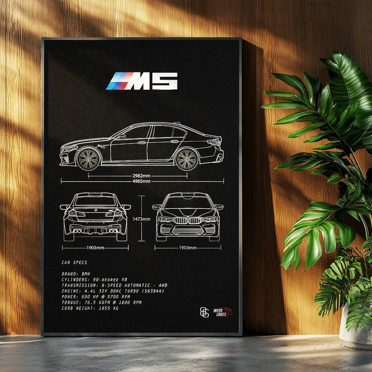 تابلو بکلیت طرح ماشین و خودرو بی ام و BMW M5 مدل b-po1734 فریم مشکی