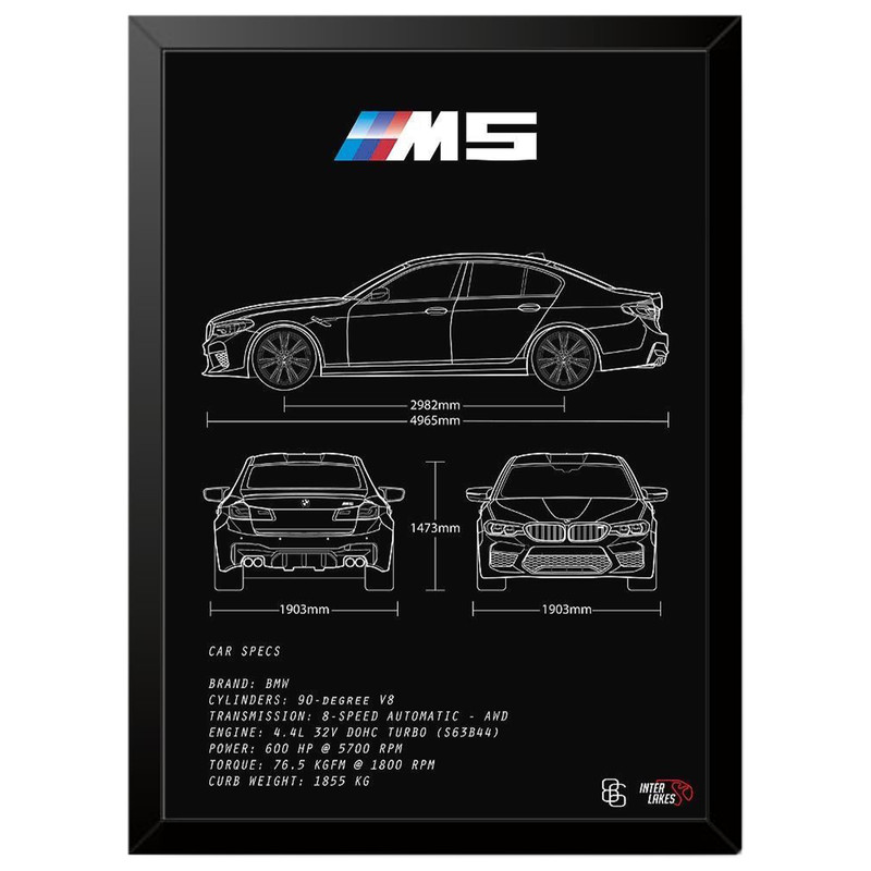 تابلو بکلیت طرح ماشین و خودرو بی ام و BMW M5 مدل b-po1734 فریم مشکی
