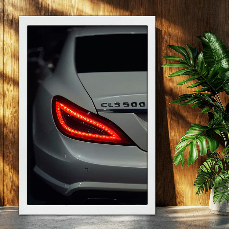 تابلو بکلیت طرح ماشین و خودرو مرسدس بنز Mercedes-Benz CLS500 مدل W-po1989 فریم سفید