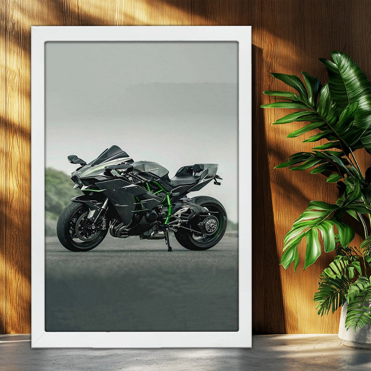 تابلو بکلیت طرح موتور سنگین نینجا کاوازاکی NINJA KAWASAKI H2R مدل W-po1695 فریم سفید