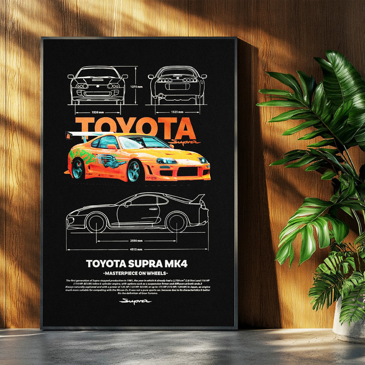 تابلو بکلیت طرح ماشین و خودرو تویوتا TOYOTA SUPRA MK4 مدل b-po1561 فریم مشکی