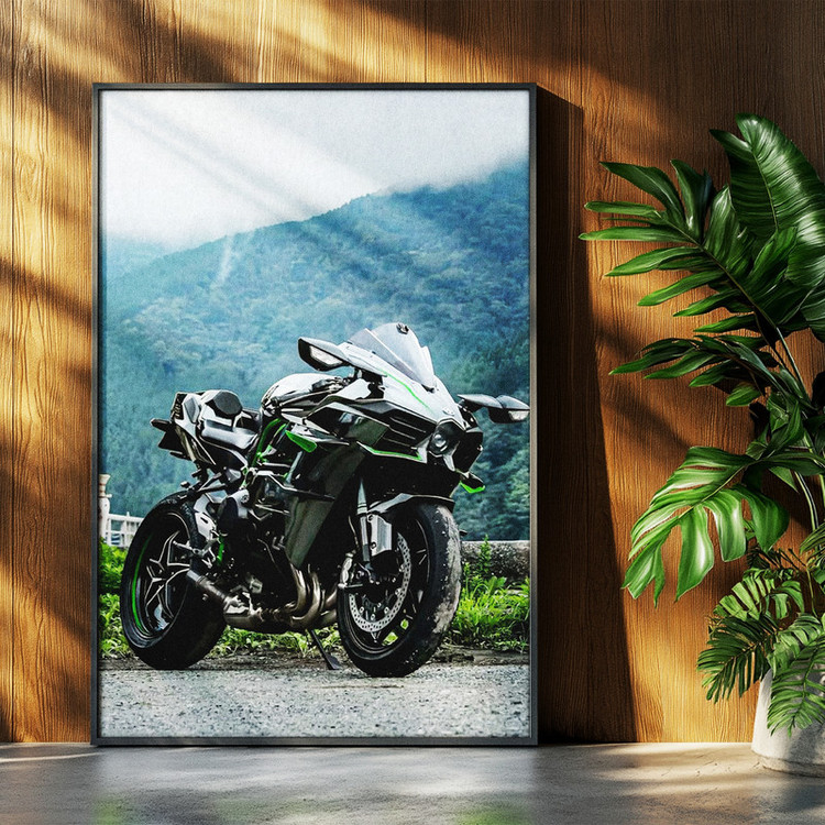 تابلو بکلیت طرح موتور سنگین نینجا کاوازاکی NINJA KAWASAKI H2R مدل b-po1697 فریم مشکی