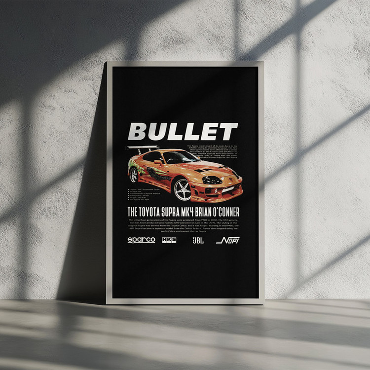تابلو بکلیت طرح ماشین و خودرو تویوتا TOYOTA SUPRA MK4مدل W-po1551 فریم سفید