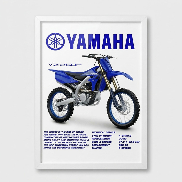 تابلو بکلیت طرح موتور یاماها YAMAHA YZ250F مدل W-po1972 فریم سفید