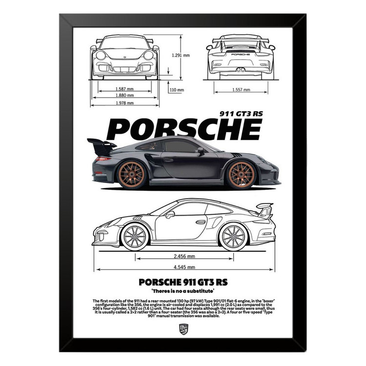 تابلو بکلیت طرح ماشین و خودرو پورشه PORSCHE 911 GT3 RS مدل b-po1557 فریم مشکی
