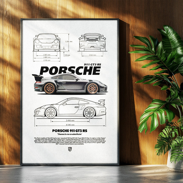 تابلو بکلیت طرح ماشین و خودرو پورشه PORSCHE 911 GT3 RS مدل b-po1557 فریم مشکی