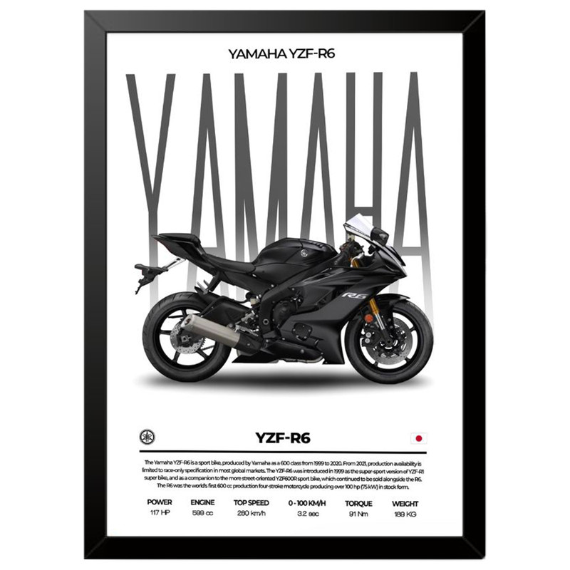 تابلو بکلیت طرح موتور سنگین یاماها YAMAHA YZF-R6 مدل b-po1707 فریم مشکی