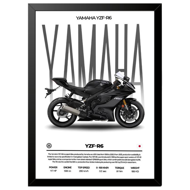 تابلو بکلیت طرح موتور سنگین یاماها YAMAHA YZF-R6 مدل b-po1707 فریم مشکی