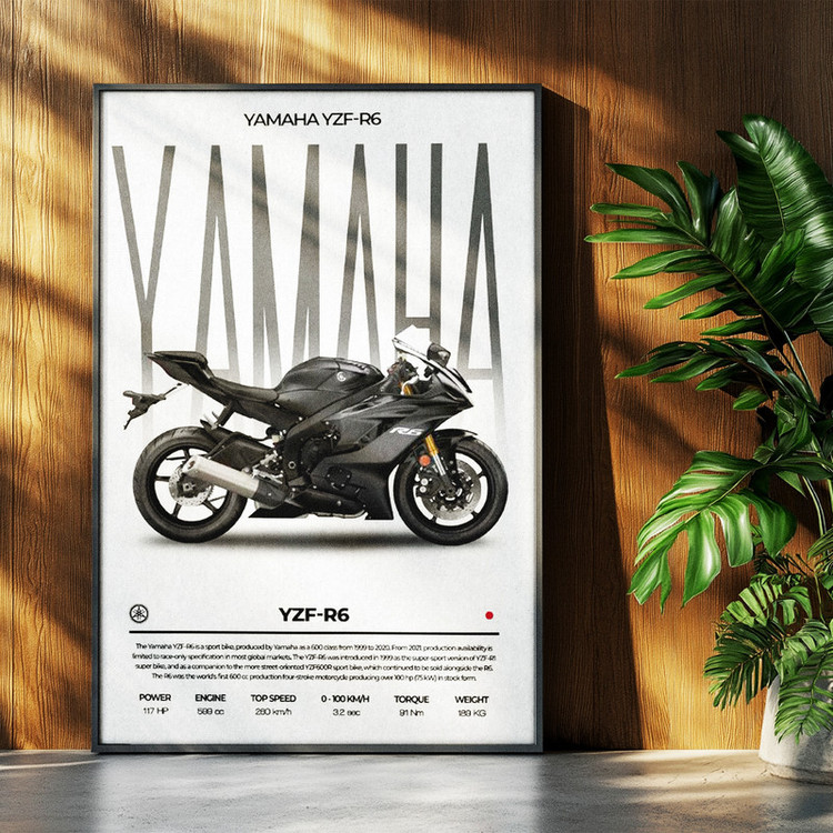 تابلو بکلیت طرح موتور سنگین یاماها YAMAHA YZF-R6 مدل b-po1707 فریم مشکی