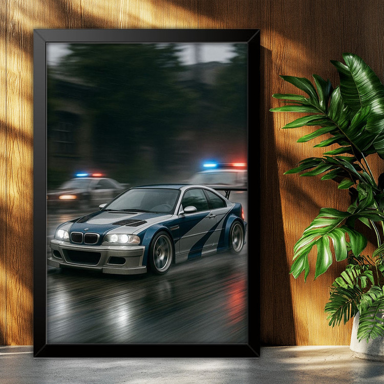 تابلو بکلیت طرح ماشین و خودرو بی ام و BMW M3 GTR NEED FOR SPEED MOST WANTED مدل B-po1866 فریم مشکی
