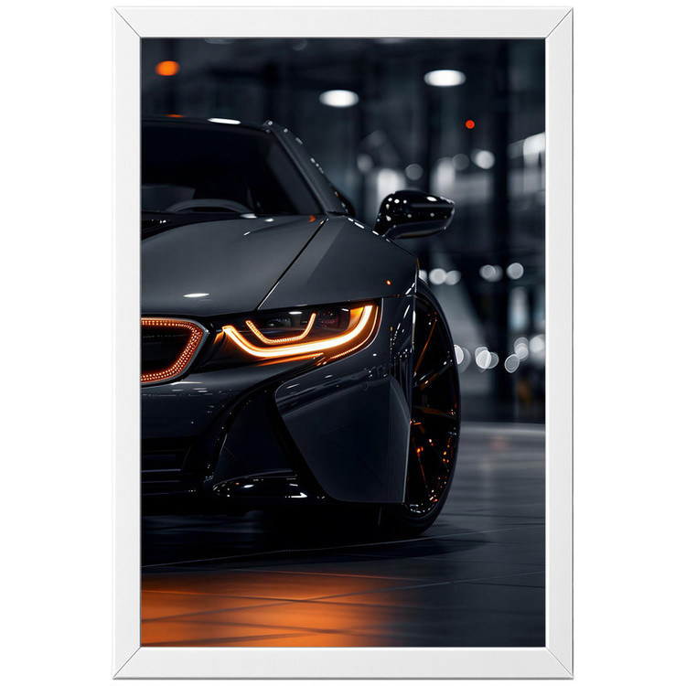 تابلو بکلیت طرح ماشین و خودرو بی ام و BMW i8 مدل W-po2118 فریم سفید